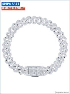 Moissanite Cuban Link Bracelet 925 Silver 18K White Gold Plated Men's Iced Out